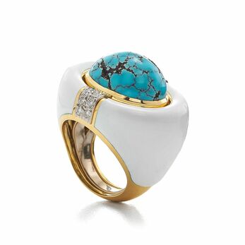 Ring in gold, turquoise, enamel and diamond 