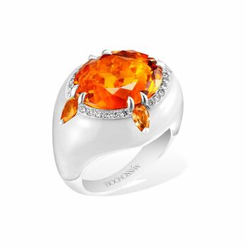 Ring in gold, citrine, chalcedony and diamond