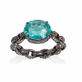 Ring in black gold, Paraiba tourmaline and diamond