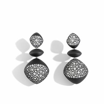 Trottola earrings in white gold,  black titanium and diamond