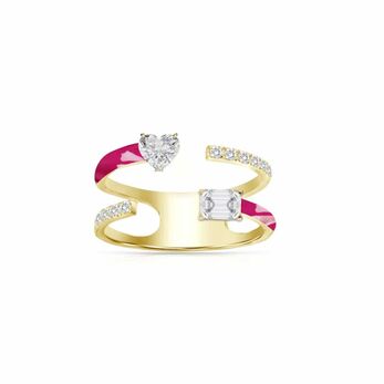 Multishape Double Row Statement ring in gold, enamel and diamond