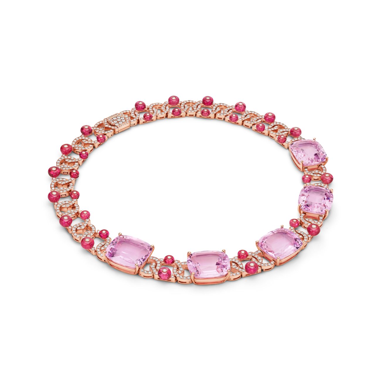 High Jewellery necklace in pink gold, kunzite, pink tourmaline and diamond