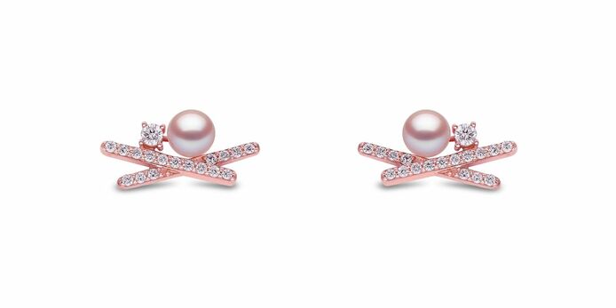 Sleek earrings in rose gold, Ayoka pearl and diamond