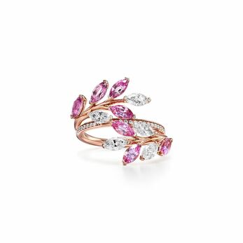 Vine Bypass ring in rose gold, pink sapphire and diamond