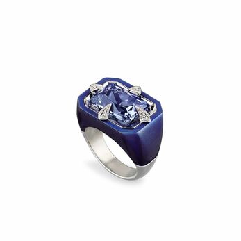Ring in titanium, coloured gemstone and diamond
