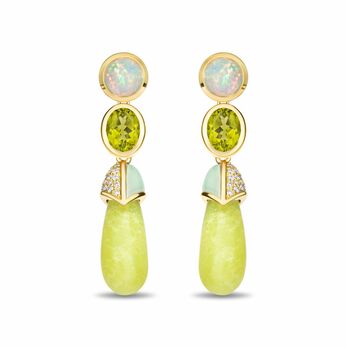 Earrings in gold, diamond opal and peridot 