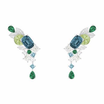 Earrings in white gold, peridot, diamond and coloured gemstones
