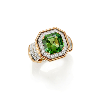 Ring in gold, white gold, diamond and tourmaline