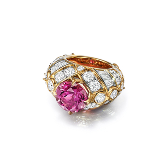 Set in platinum and 18k yellow gold with a rubellite of over 7 carats and diamonds from the 2023 Blue Book collection