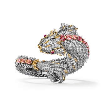 Set in platinum and 18k yellow gold with unenhanced padparadscha sapphires of over 11 total carats, rubellites and diamonds from the 2023 Blue Book collection 