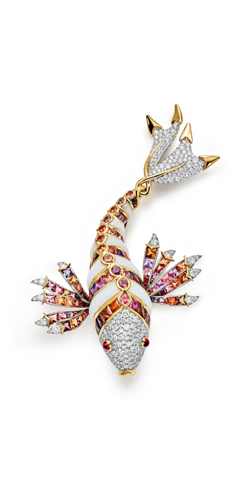 Set in platinum and 18k yellow gold with unenhanced padparadscha and Umba sapphires, white opals, rubellites and diamonds from the 2023 Blue Book collection