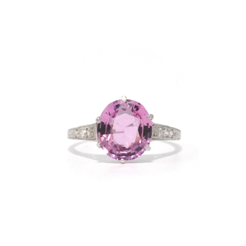 Art Deco Ring in white gold, diamond and pink topaz