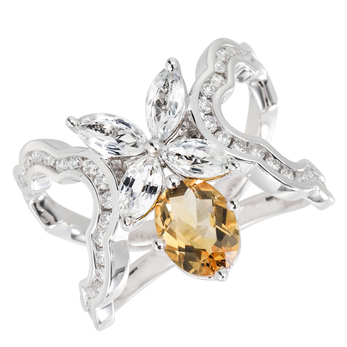 Ring in white gold, diamond and citrine