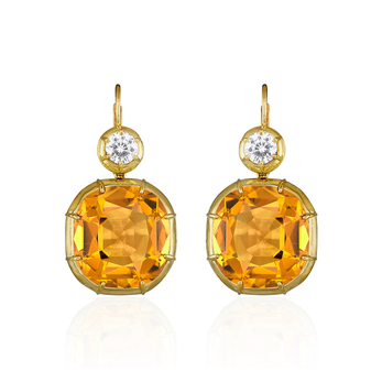 Earrings in gold, diamond and citrine