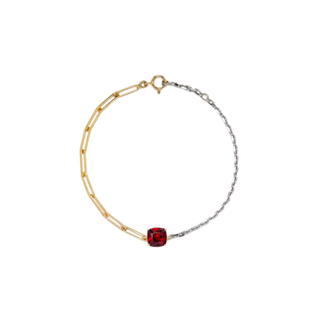 Maxi bracelet in gold, white gold and garnet