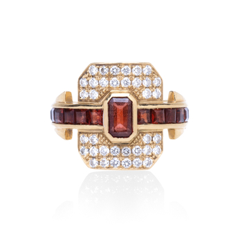 Ring in gold, garnet and diamond 