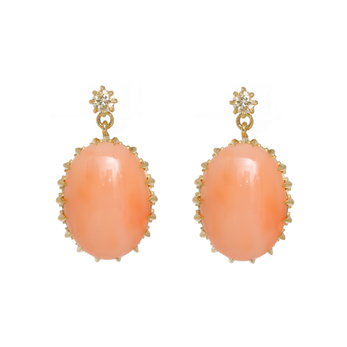 Victorian Drop earrings in gold, coral and diamond