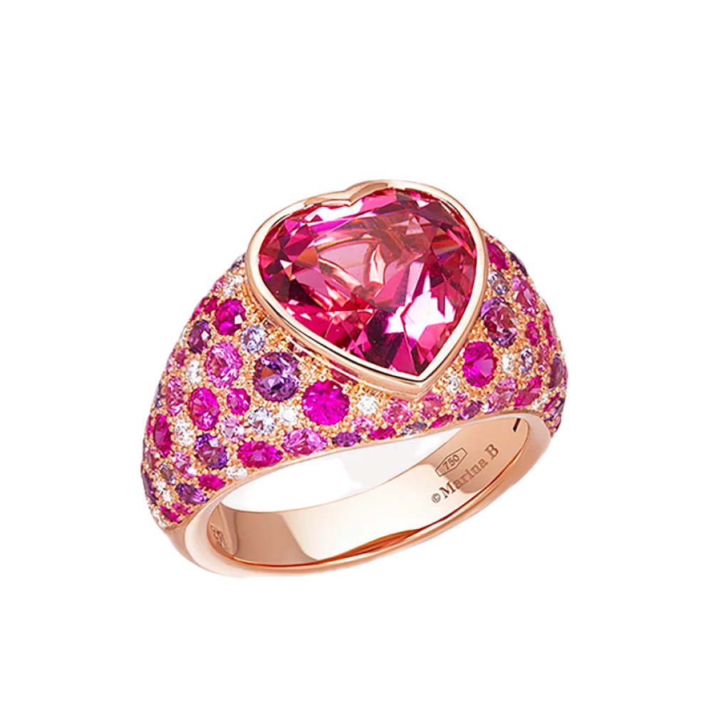 <p> Calvina ring in rose gold, rubellite and pink gemstones</p>

