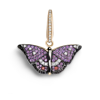 Woodland Butterfly charm in gold, enamel, amethyst, sapphire and diamond