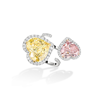 Toi & Moi Joy Coeur ring in white gold, diamond and heart-shaped coloured diamonds 