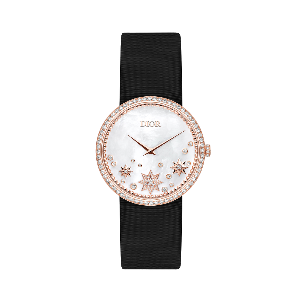 La D de Dior Étoile des Vents watch with a mother-of-pearl dial and diamonds in pink gold