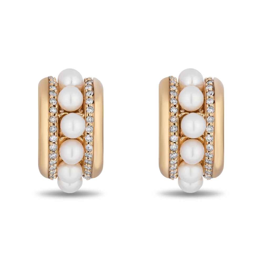 Runway Hoops earrings with pearls and diamonds in gold
