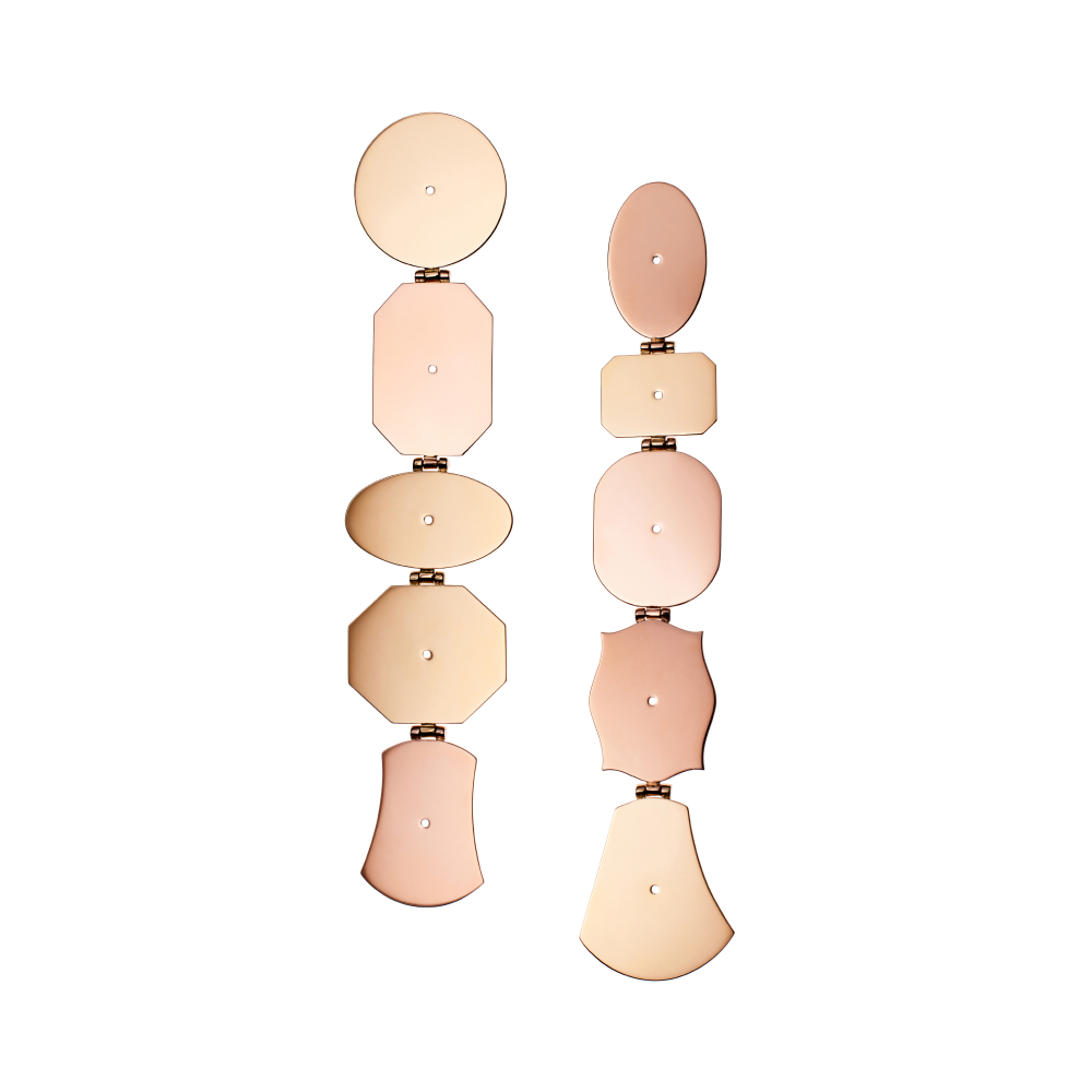 Multi Shaped earrings with diamonds in 14k rose gold and gold