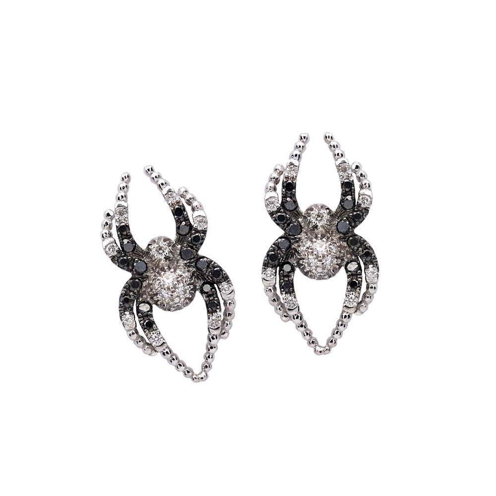 Mini Lullaby W&B Diamond Stud Earrings with black and white diamonds in 18Kt White Gold