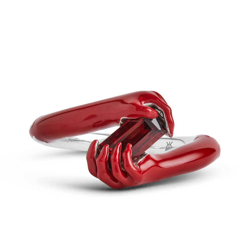 Ring with Mozambique garnet in 925 sterling silver and 18k yellow gold from the Touch No Evil collection