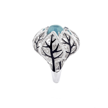 Ilgiz F. 'Winter Forest' ring in white gold, with aquamarine and 3.37 carat diamond and enamel setting 