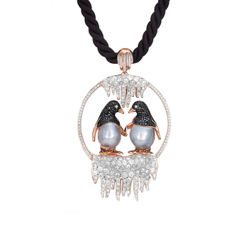 Mario Buzzanca 'Penguins' necklace in rose gold, pearls, black and colourless diamonds