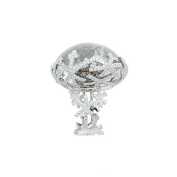 Lydia Courteille ring in white gold, with rutilated quartz and 2.1ct diamond setting 