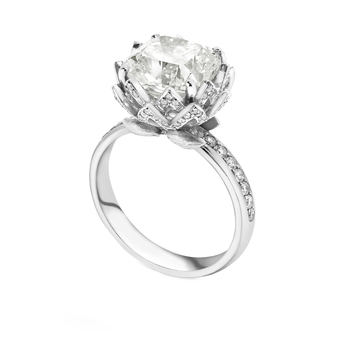 Кольцо Theo Fennell 'Waterlily' с бриллиантом 4.14ct Forevermark "кушон" и бриллиантовым паве