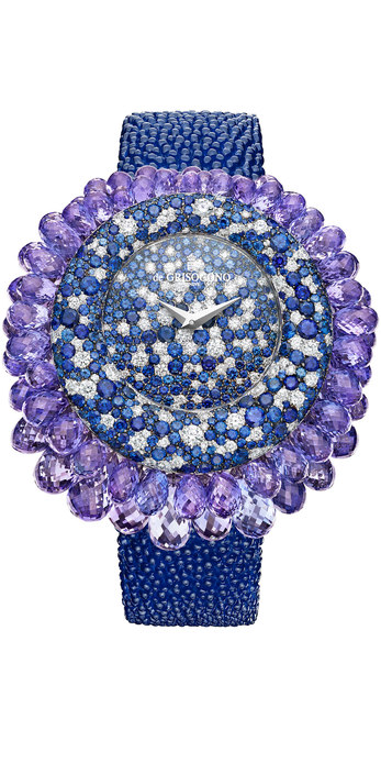 de Grisogono 'Grappoli' watch in 18k white gold case, set with blue sapphires, diamonds and tanzanites