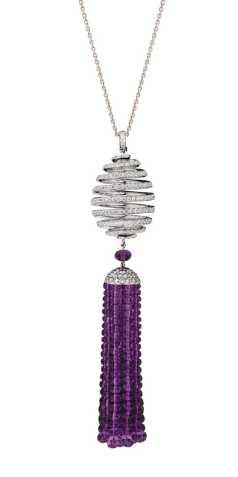 Fabergé spiral pendant, with diamonds and amethyst beads