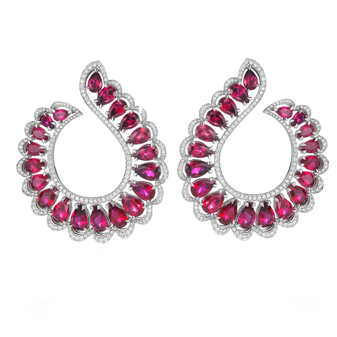Chopard 'Precious Chopard' collection earrings in pear cut rubies and brilliant cut diamonds