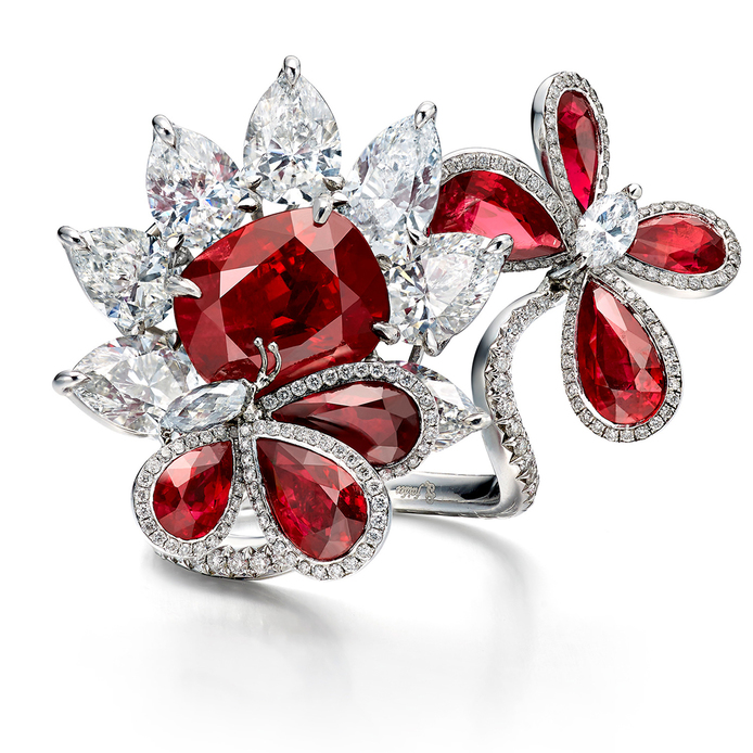 Faidee ring with pigeon blood Burmese rubies and diamonds