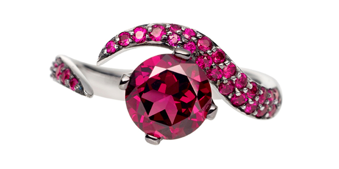 Shaun Leane 'Aurora' ruby and rhodolite ring in 18k white gold 