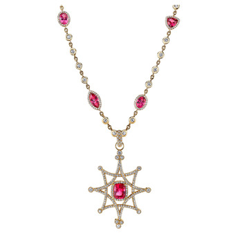 Erica Courtney 'Jennifer' Mahenge spinel and diamond necklace, with central 3.6ct spinel and further 11.62ct spinels accenting diamond chain 
