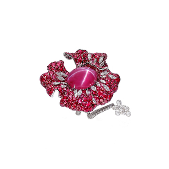 Feng J 'Amour Code' ring with 14.30ct Burmese star ruby,  diamonds, and hidden tsavorite detail 

 