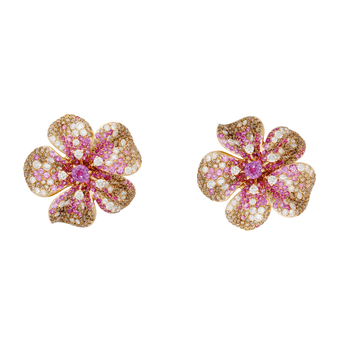 Gismondi 1754 'Lilium' Earrings with white diamonds, brown diamonds and pink sapphires in 18k rose gold
