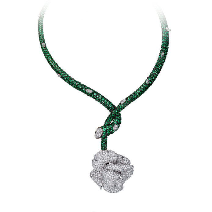 Picchiotti 'Rose' necklace in diamonds and tsavorites
