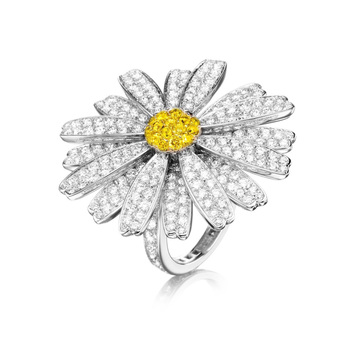 Tabbah 'Daisy Love' ring with colourless and fancy yellow diamonds in 18k white gold