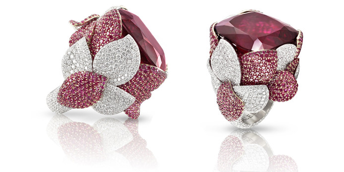 Pasquale Bruni 'Giardini Segreti' ring with rubellite and diamonds