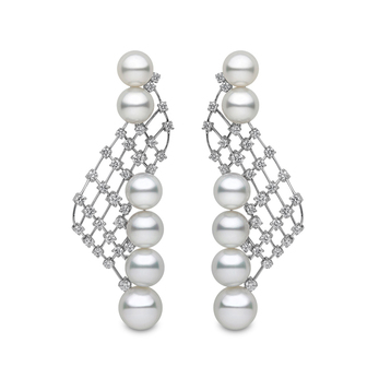 'Mayfair' earrings with Australian South Sea pearls and 3.57ct diamonds in 18k white gold