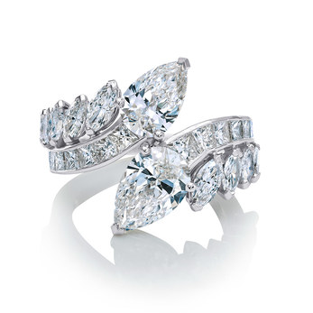 De Beers 'Cupid' ring from the 'Diamond Legends' collection with 1.65ct and 1.11ct pear cut diamonds, and accenting princess and marquise cut diamonds 