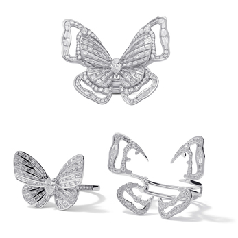 'Butterfly Lovers' kimono ring with diamonds in 18k white gold