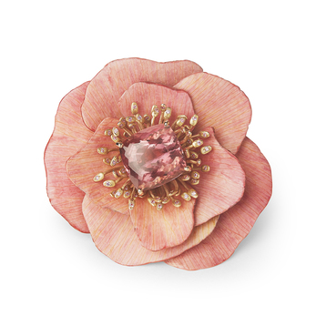'Eternal Flowers' collection 'Pivoine Coral Charm' ring with 8.18ct Imperial topaz and diamonds in red gold