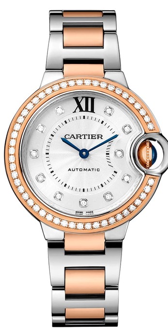 'Ballon Bleu de Cartier' watch with diamonds in 18K pink gold and steel