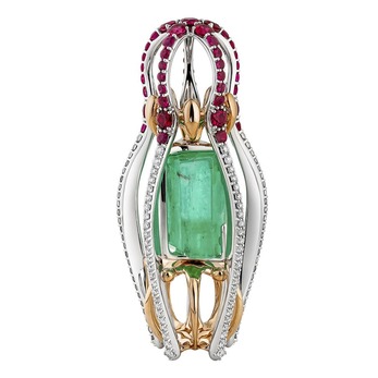 Sergey Korolyov’s ‘Symbols of Russia’ pendant from ‘Matrena de Ural’ collection with 18.04ct Ural mountain emerald, rubies and diamonds in 18k white and rose gold